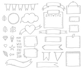 Bullet journal hand drawn elements for notebook.