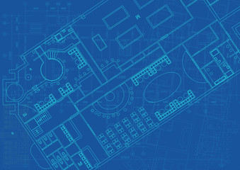 Architectural background with technical drawings. Blueprints plan texture. Drawing part of architectural project.