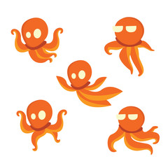 Set of cute octopus illustration on white background 