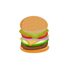 Hamburger cooking. Set of ingredients for burger . Sliced veggies, bun, and  sauce. Vector illustration cartoon flat icon collection isolated on white. 