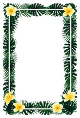 Green plants, exotic leaves, banana leaf, areca palm, plumeria tropical frame