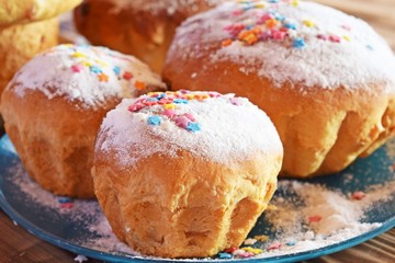 Feast of Easter!Cakes on a wooden table.