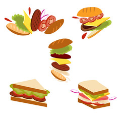 a collection fast food meal on with background