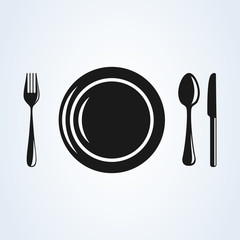Restaurant  plate with cutlery  flat style. icon isolated on white background. Vector illustration