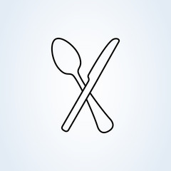 Crossed spoon and knife. line art Cutlery flat style Vector illustration