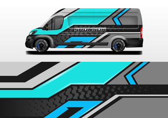 Van vector car wrap, truck, bus, racing, car service. Abstract graphic background graphics