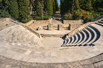 The ruins of the ancient theater in Kos in Greece.