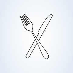 crossed fork over knife line art. icon isolated on white background. illustration