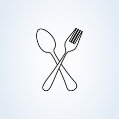 crossed fork and spoon line art. icon isolated on white background. illustration