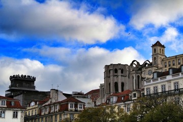 Fototapeta na wymiar Facade of Do Carmo convent in Lisbon