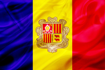 Andorra country flag on silk or silky waving texture