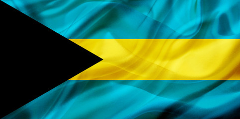 Bahamas country flag on silk or silky waving texture