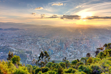 Bogota cityscape at sunset