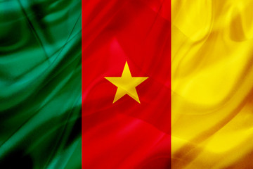 Cameroon country flag on silk or silky waving texture