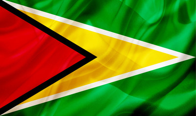 Guyana country flag on silk or silky waving texture