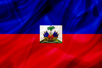 Haiti country flag on silk or silky waving texture