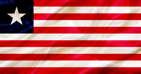 Liberia country flag on silk or silky waving texture