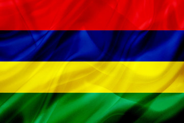 Mauritius country flag on silk or silky waving texture