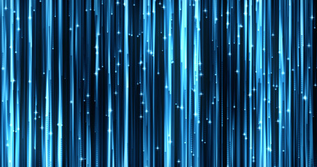 Blue Glittering Particle Streaks. Glowing line. 3D Illustration.