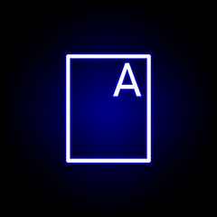files, word A icon in neon style. Can be used for web, logo, mobile app, UI, UX