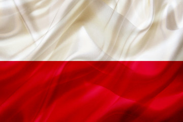 Poland country flag on silk or silky waving texture