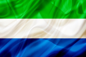 Sierra Leone country flag on silk or silky waving texture