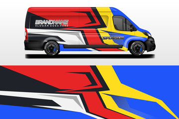 Van vector car wrap, truck, bus, racing, car service. Abstract graphic background graphics