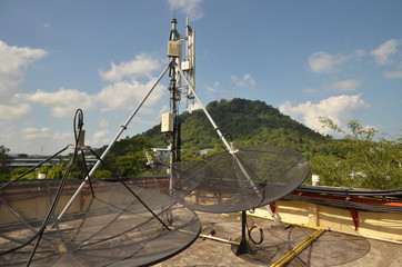 Telecommunication Tower Antennas .Wireless Communication Antenna Bright Sky 