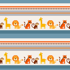 Fototapeta premium Vector seamless background with cute animals of Africa in cartoon style