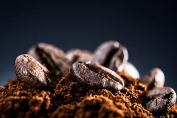 coffee beans on a dark blue background