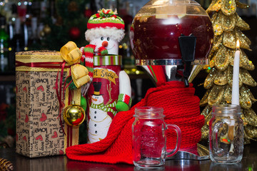 Christmas decorations, gifts and drinks