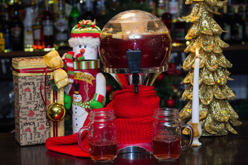 Christmas decorations, gifts and drinks