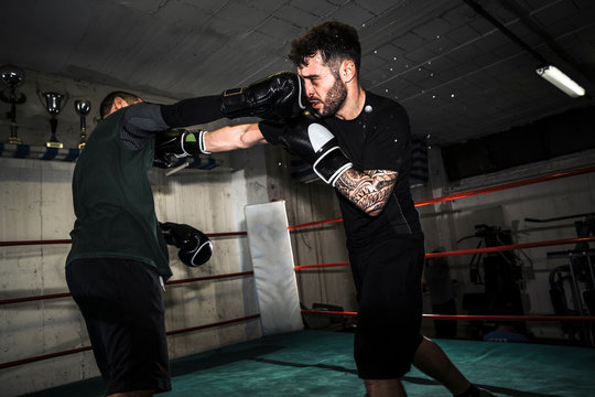 two athletes boxing in a gym