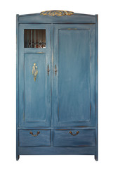 Vintage wardrobe, old furniture. Shabby style interior, furniture from rustic chalk paint.