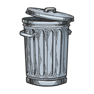 Metal trash can color sketch engraving vector illustration. Scratch board  style imitation. Hand drawn image. Stock Vector | Adobe Stock