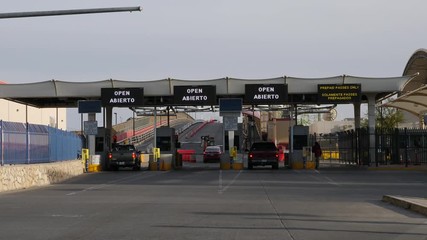 Toll booths to enter into Mexico.