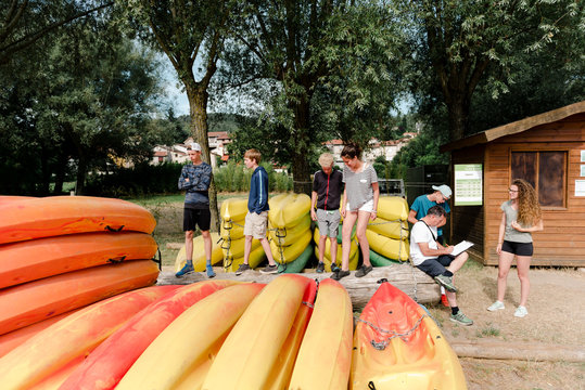 group of young people on kayak outing