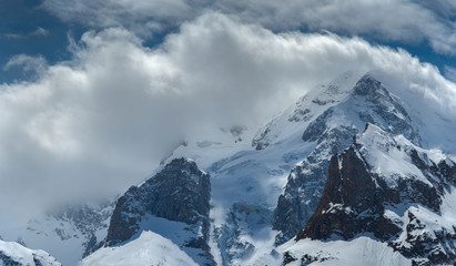 mountain peaks of Ullu-Tau Chana in the Kabardino-Balkarian Republic, Caucasus, Russia, May 2019