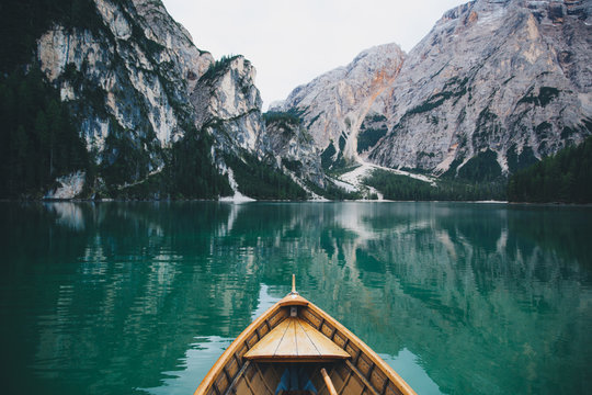 Boat On Italian Alpine Lake Reflection