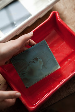 Tintype photographer in a studio