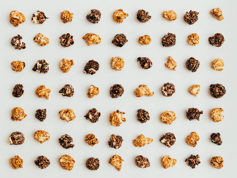 Popcorn kernels on white background