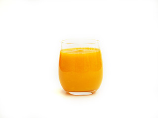 Fresh mango smoothies glass on white background.