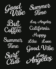 Lettering Set. Hand made script font. Good vibe. But first Coffe. Los Angeles. Summer time. California. Summer time.