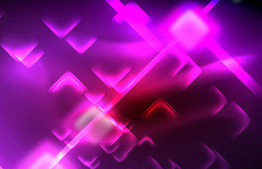 Neon glowing techno lines, hi-tech futuristic abstract background template with square shapes