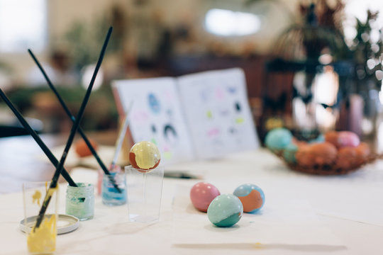 Woman preparing easter in the workshop
