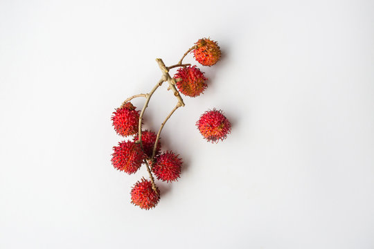 A top-down shot of rambutan, a South East Asian tropical fruit
