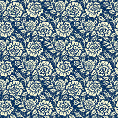 Seamless blue lace background with floral pattern
