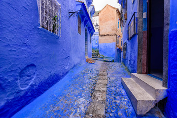 Sightseeing of Morocco. Beautiful blue medina of Chefchaouen town in Morocco