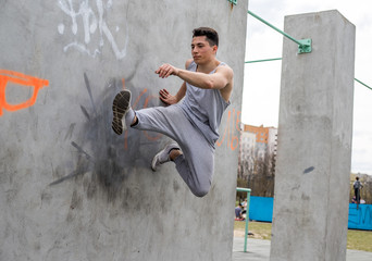 The young guy in parkour
