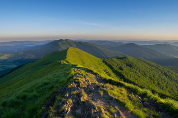 Green Bieszczady mountains in spring